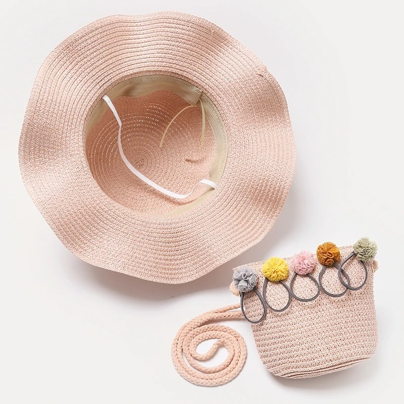 Summer Girls Baby Straw Hat Shoulder 2025 Bag Set Cute Floral Sun new Bucket Hat Tote Bags 2pcs/Set Baby Travel Beach Sunshade Hat Gorros