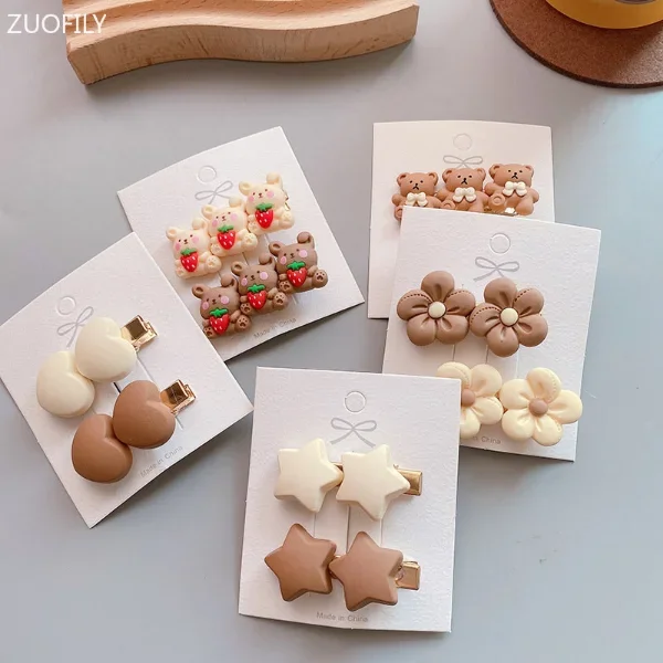 2Pcs/lot Children Hair Pin Clips Girls Bear Hairpins Heart Star Hairband 2025 new for Korean 2023 New Women Cute Baby Accessories Fashion