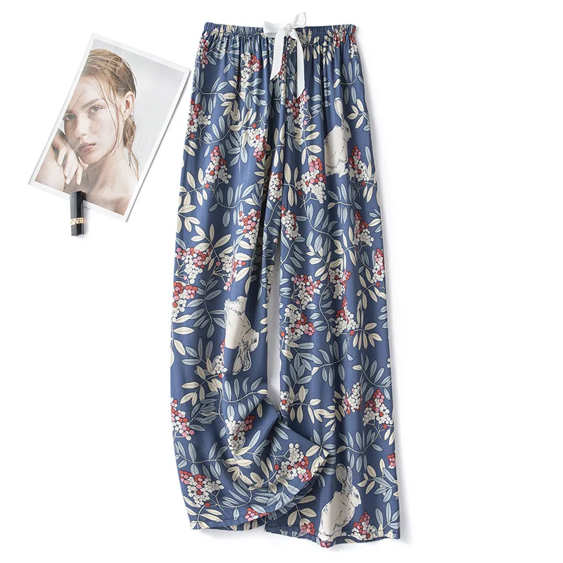 New Korean Pants Women 2025 Summer Ankle-Length Pants Trousers new Home Clothes Loose Wide Leg Pants Girls Casual Flower Print Sweatpants