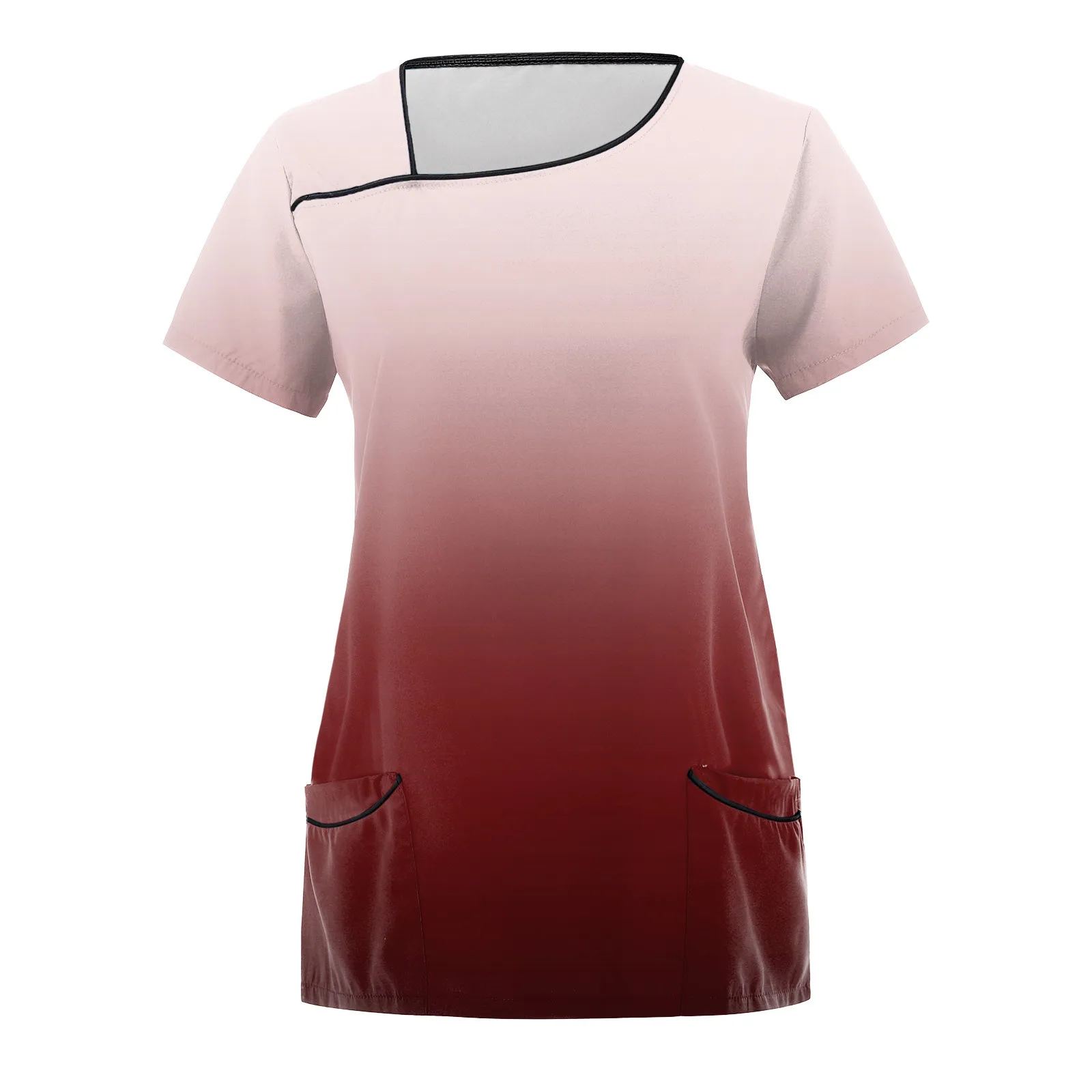 Working Uniform Scrub Tops Healthcare Nurse Uniform Womens Short Sleeve Gradient Print Pockets Tunic Medical Nursing Scrubs Tops