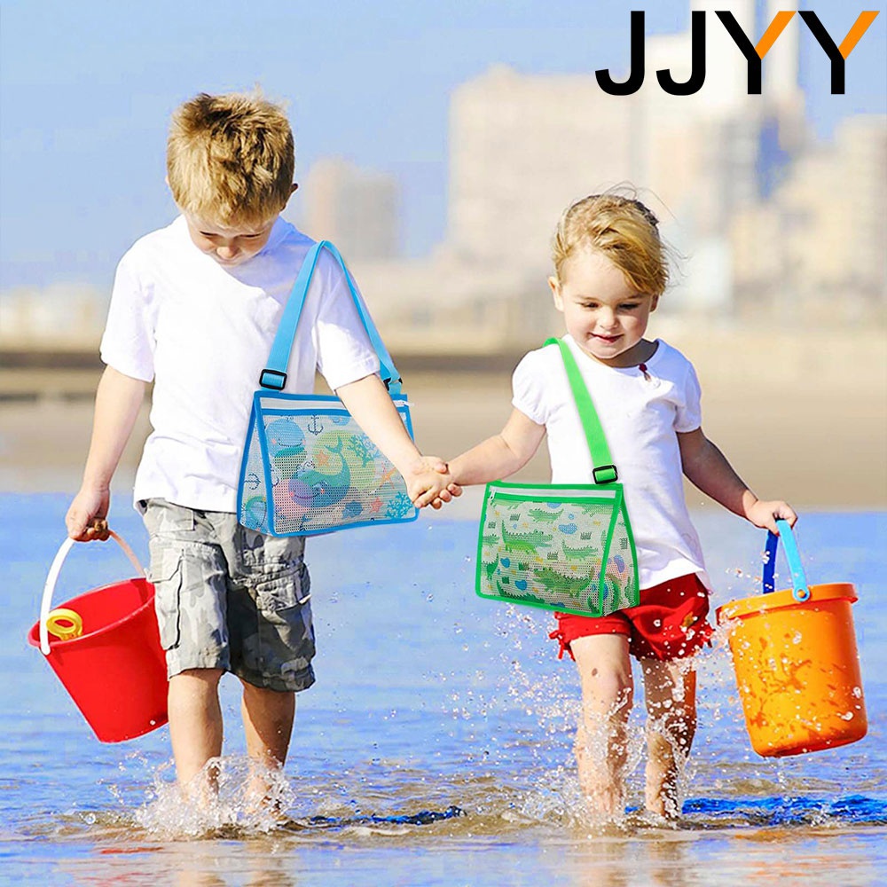 JJYY Foldable Beach Bag Beach Mesh Toy Seashell Tote Kids Toy Storage Bag