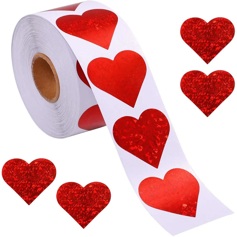50-500pcs red love shape Valentine's Day 2025 paper candy bag packaging sticker new gift box packaging bag wedding sticker