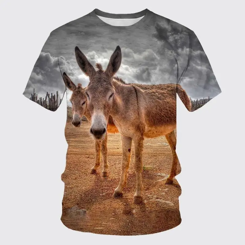 Summer New Hip -Hop Funny Men's T -shirt, Cute Iittle Donkey 3D Printing Animal Round Collar Tees Short -Sleeved Cool Dry Tops.