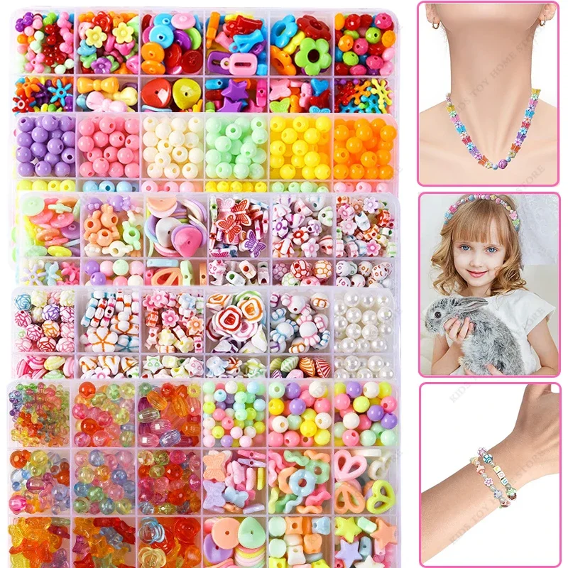 Bead Kids Set for Jewelery Making Craft Beads Little Girls DIY Necklaces Bracelet Children Games Gift Jewelry