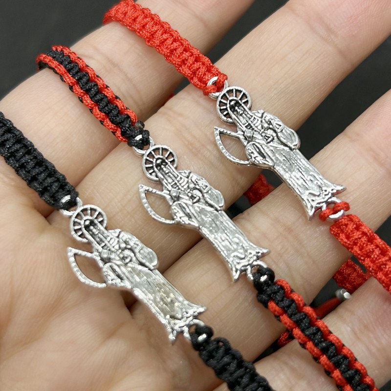Mexican Red new Black Rope Braided Santa Muerte Bracelets 2025 for Men Women Gifts