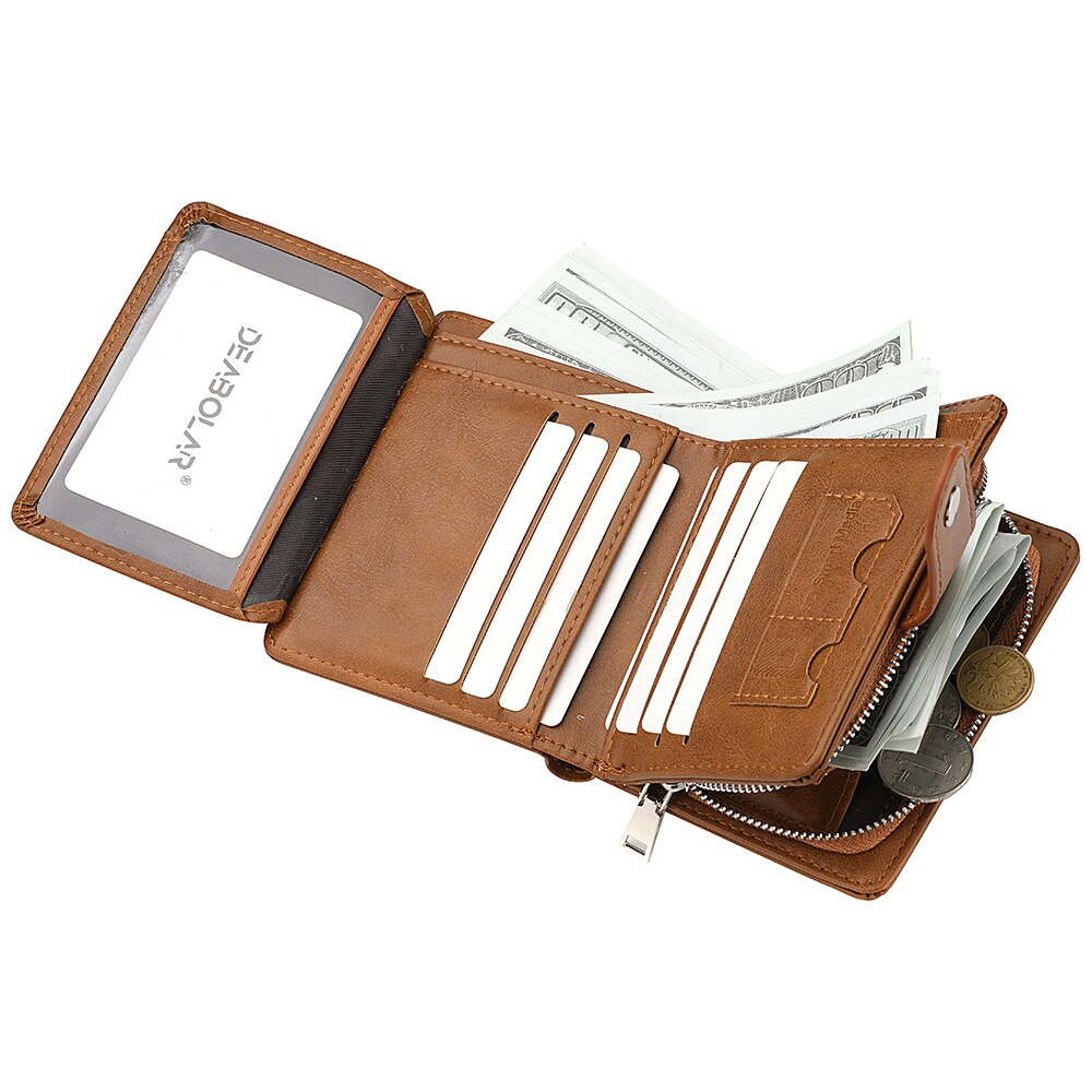 Stylish Men's Short Wallet Zipper Buckle Retro Multifunctional Student Triple Discount Credit Card ID Card Holder Wallet For Men