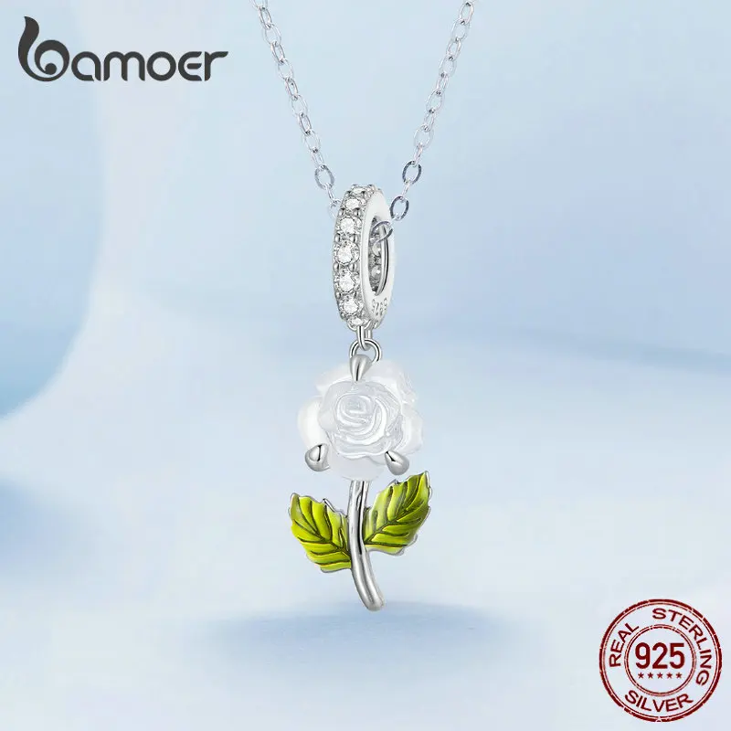 Bamoer Sterling 2025 Sier Rose Hanging Bead new Color Changeable Flower Pendant Charms for Women Bracelet and Necklace DIY BSC824