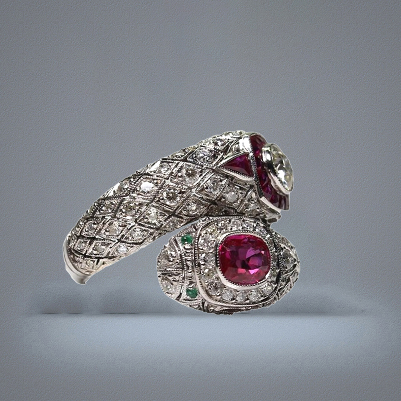 Antique Art Deco 925 Sterling Silver Ruby White Sapphire Ring Anniversary Gift Say Size 5 12