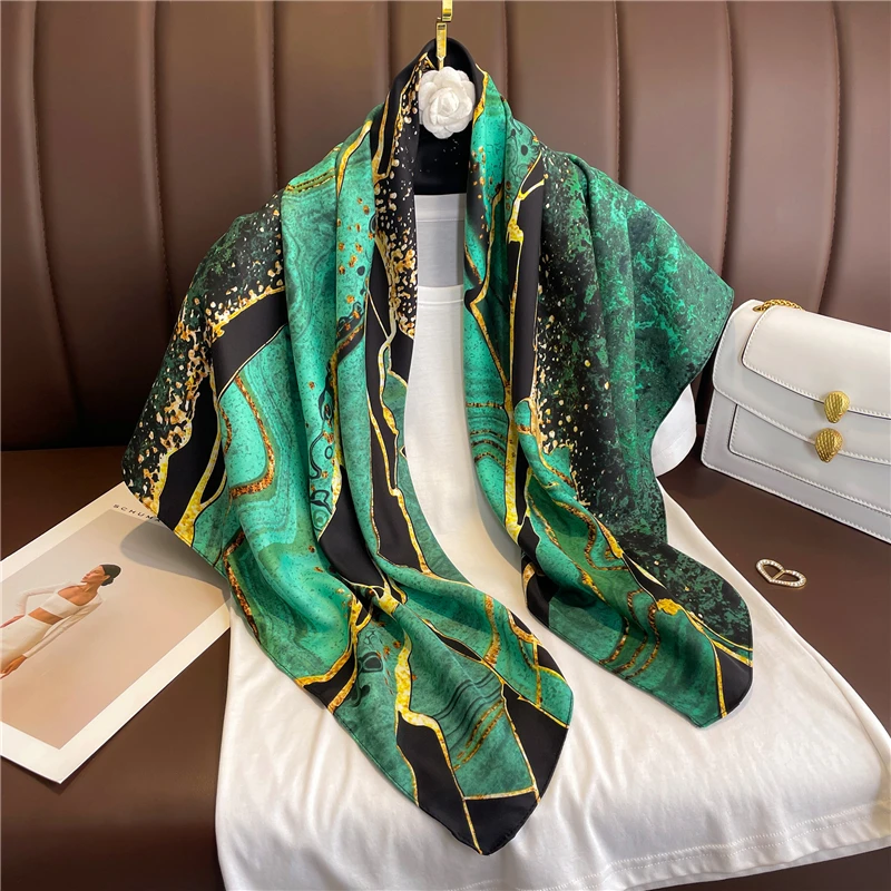 Popular Twill Satin Square Scarf Women Print Splice Striped 2025 new Neckerchief Hand Bag Wrist Shawl Hijab Ladies Bandana Wrap Foulard