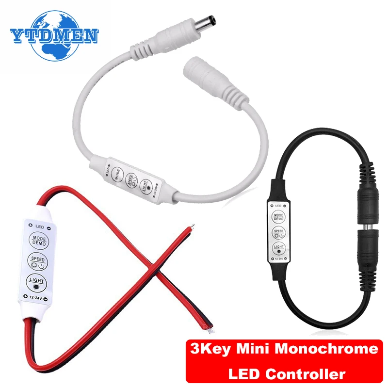 LED Controller Dimmer DC 12V-24V Mini 3Key Controller Single Color LED Strip Control Switch For 5050 2835 Strip Light Dimmable