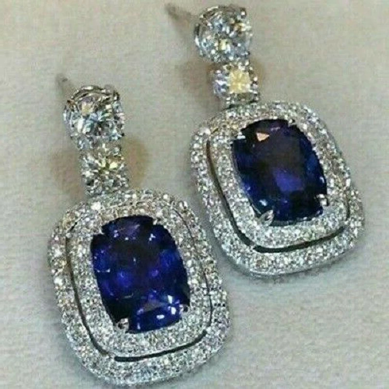 Huitan 2025 New Trendy Blue CZ Earrings new for Women Bling Bling Ear Dangle Accessories Temperament Elegant Wedding Jewelry Wholesale