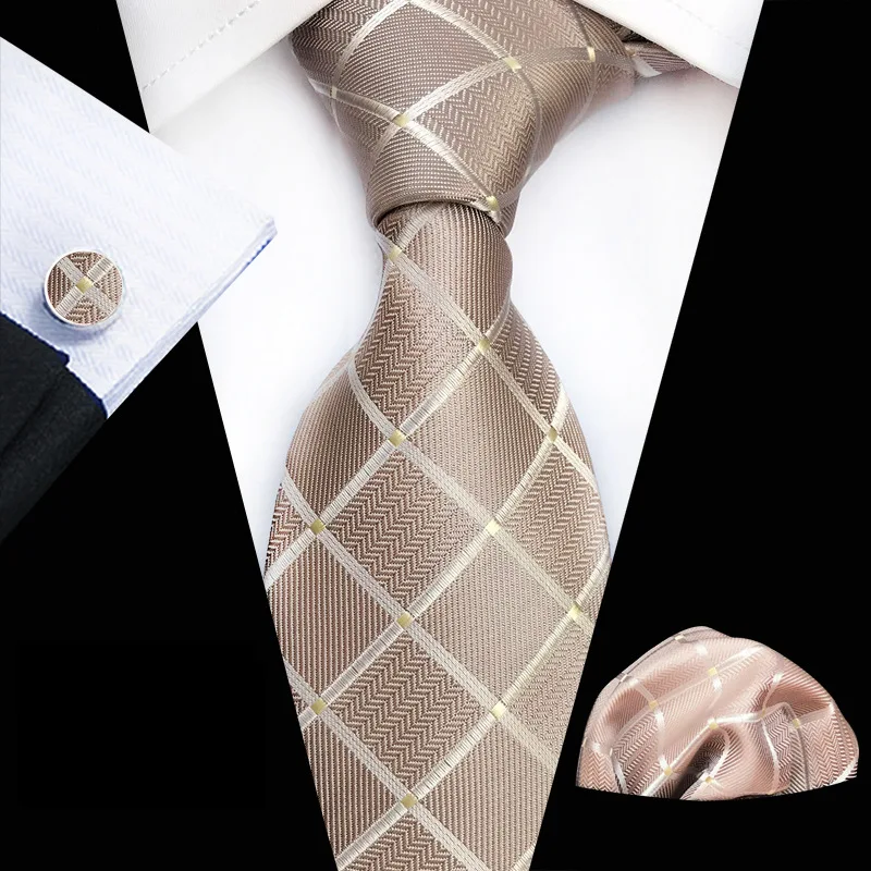 Men's Plaid 2025 Formal Tie new Three Piece Suit Including Tie Pocket Towel Cufflinks