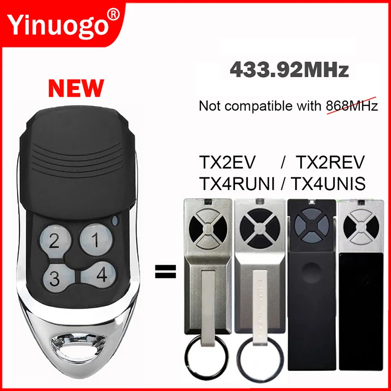 TX4RUNI TX4UNIS TX2EV TX2REV Remote 2025 new Control Garage Door Opener Command 433MHz Rolling Code Gate and Barrier Keychain