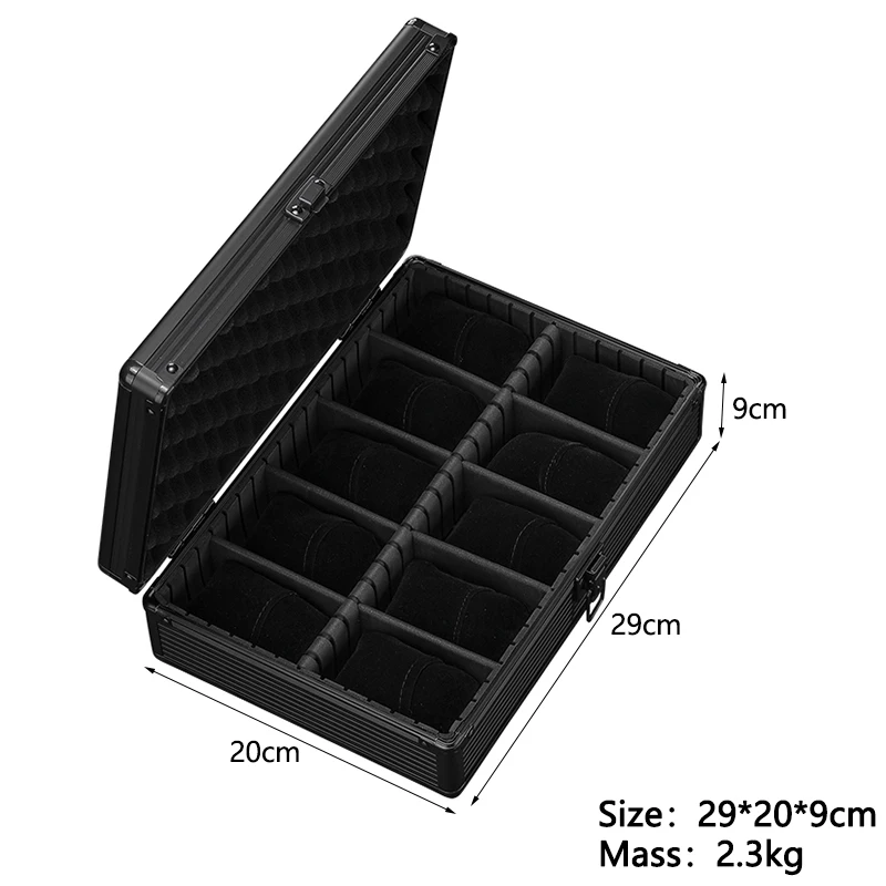 Aluminum Watch Storage Box Suitcase Case Display 5/10 Slots Black Mobile Bulkhead Organizer Box for Men Watch Pillow Clock Boxes