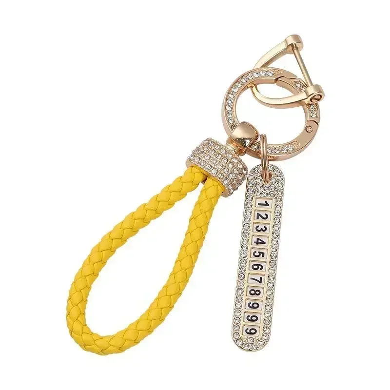 Crystal Anti-lost 2025 Leather Keychain Women new Men Gold Sier Buckle Car Key Ring Chain Holder Phone Number Tag keyring