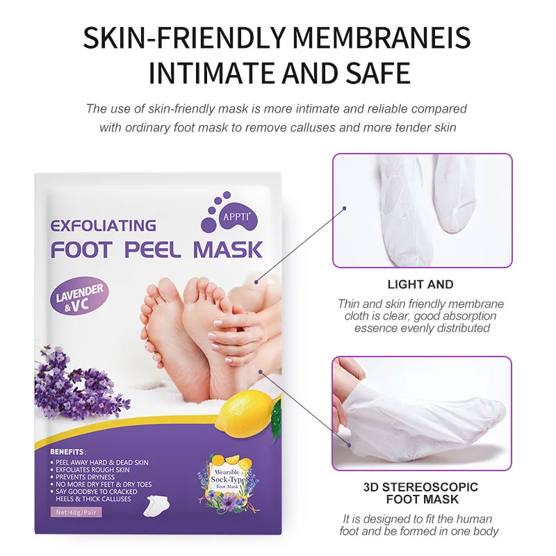 Lavender 2025 & VC Foot Peeling Mask Exfoliating Heels Calluses Remove Foot Patches Dead new Skin Remover Pedicure Socks Foot Care 1Pair