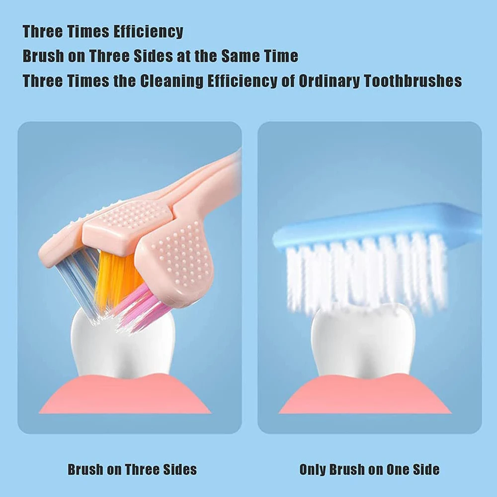 3 Head Toothbrush Adult Soft and Gentle Bristle Toothbrush Deeply and Thoroughly Triple Cleaning from Multiple Angles Oral Care
