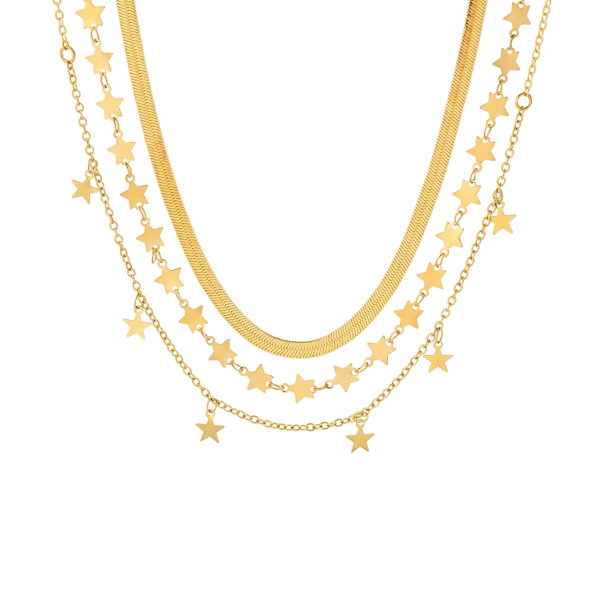 3pcs/set Sexy Flat Blade Snake Choker Necklace for Women Vintage Gold Color Star Tassels Clavicle Chain Necklace Jewelry