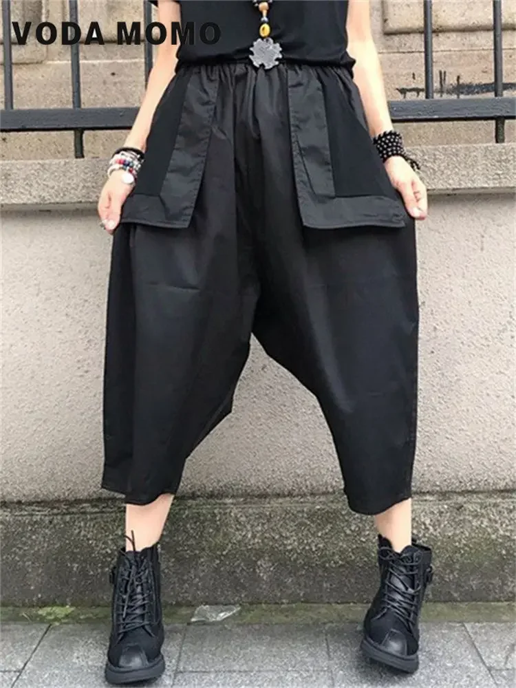 Nine-point Pants Haruku Casual Cargo Pants Solid Baggy Straight Trouser 2025 Wide Leg Pockets Joggers Trousers new Y2K Women Streetwear