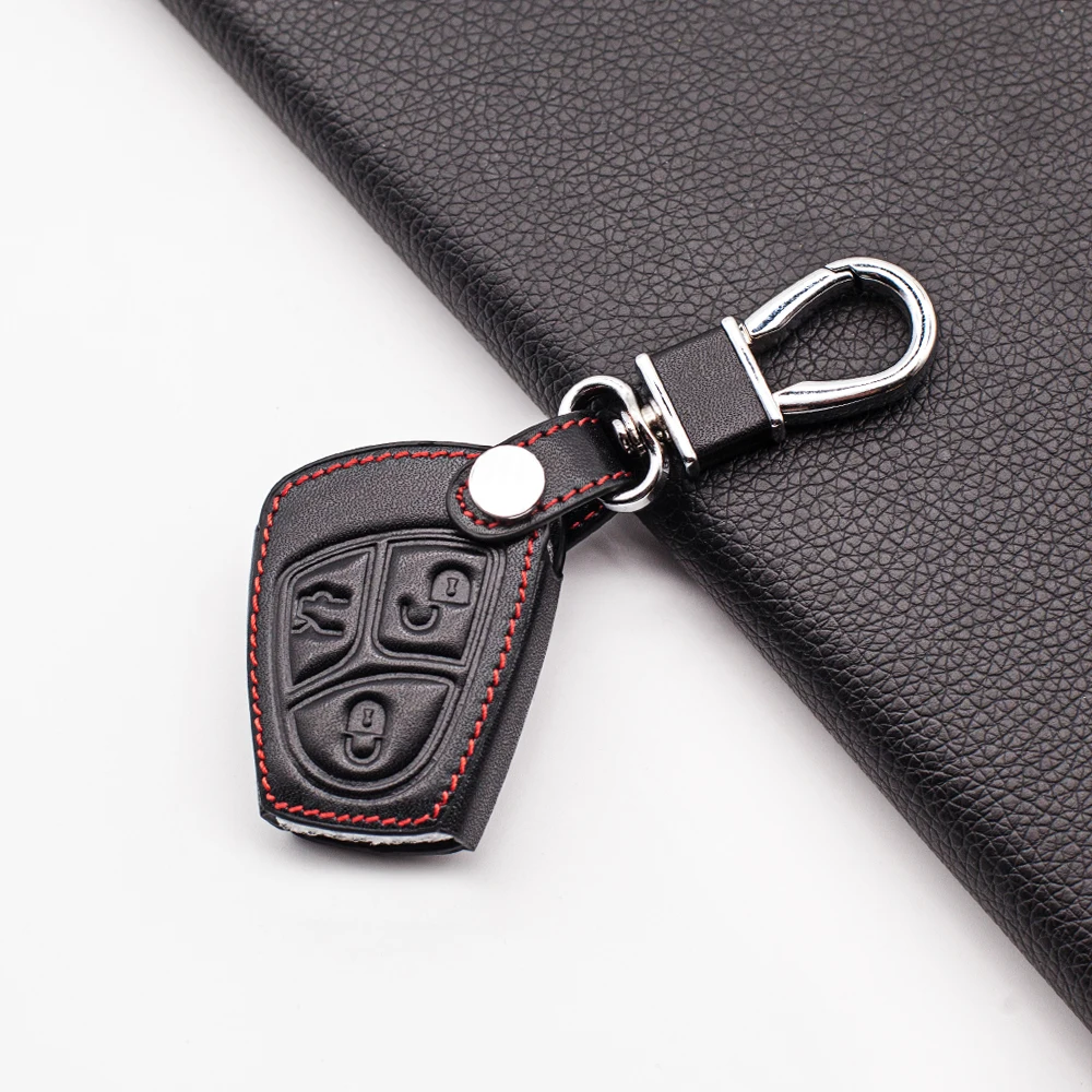 Leather Remote Car Key Fob Case Cover Holder Shell for Mercedes Benz C B E R Class GL CLS CLK SLK W203 W211 W204 3 Buttons Chain