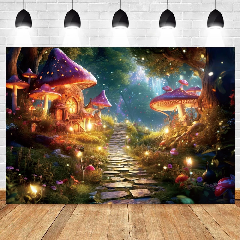 Dreamy Jungle Forest Wonderland Backdrop Fairy Tale Mushroom Photography Background Newborn Baby Shower Birthday Party Decor