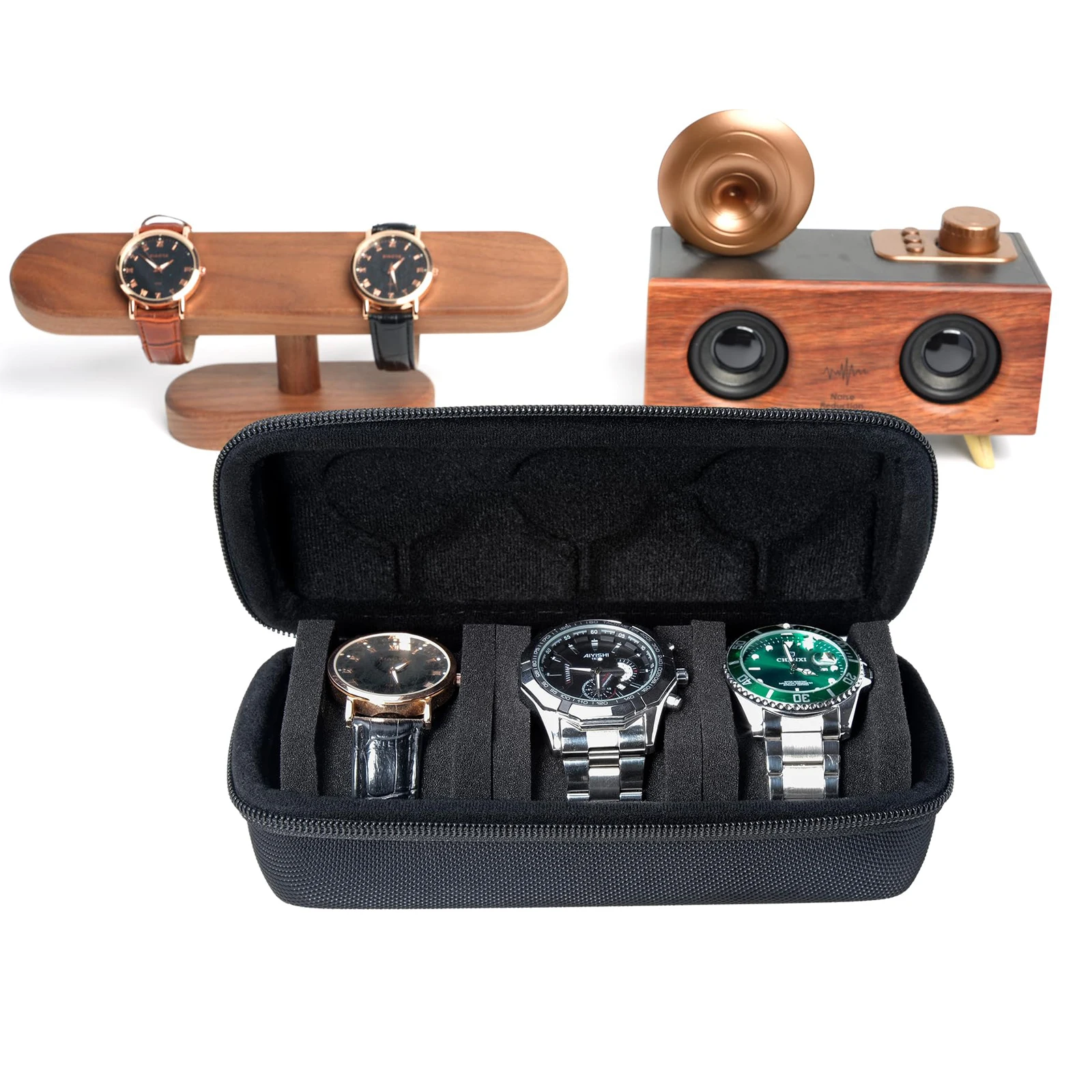 Watch Travel Cases,Watch Box for Men, Black 3 Slot Watch Roll Travel Case Organizer Display,Travel Watch Cases For Men and Women
