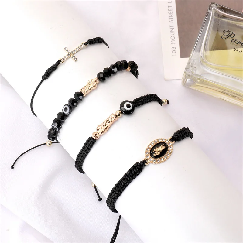 4Pcs Mexican Braclets Virgin Mary San Judas Bracelet For Women Girls Red String Evil Eye Green Beads Anklets Jewelry Gift