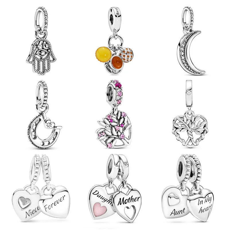 European charm palm, crescent moon, horseshoe pendant, suitable for Pandora bracelet DIY women's jewelry