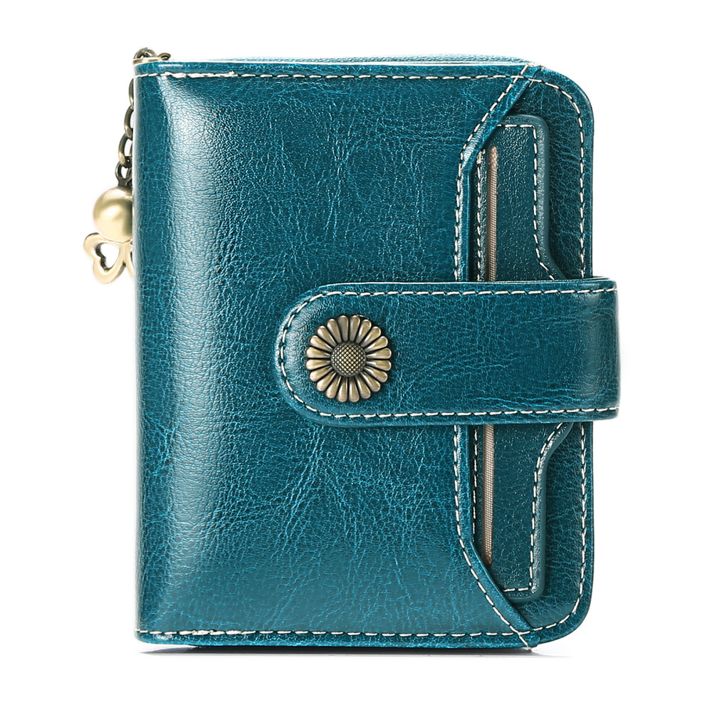 Genuine Leather Women Wallet Short Zipper 100% Head Layer Cowhide Card Holder with Chain Cute Small Coin Purses Female Money Bag