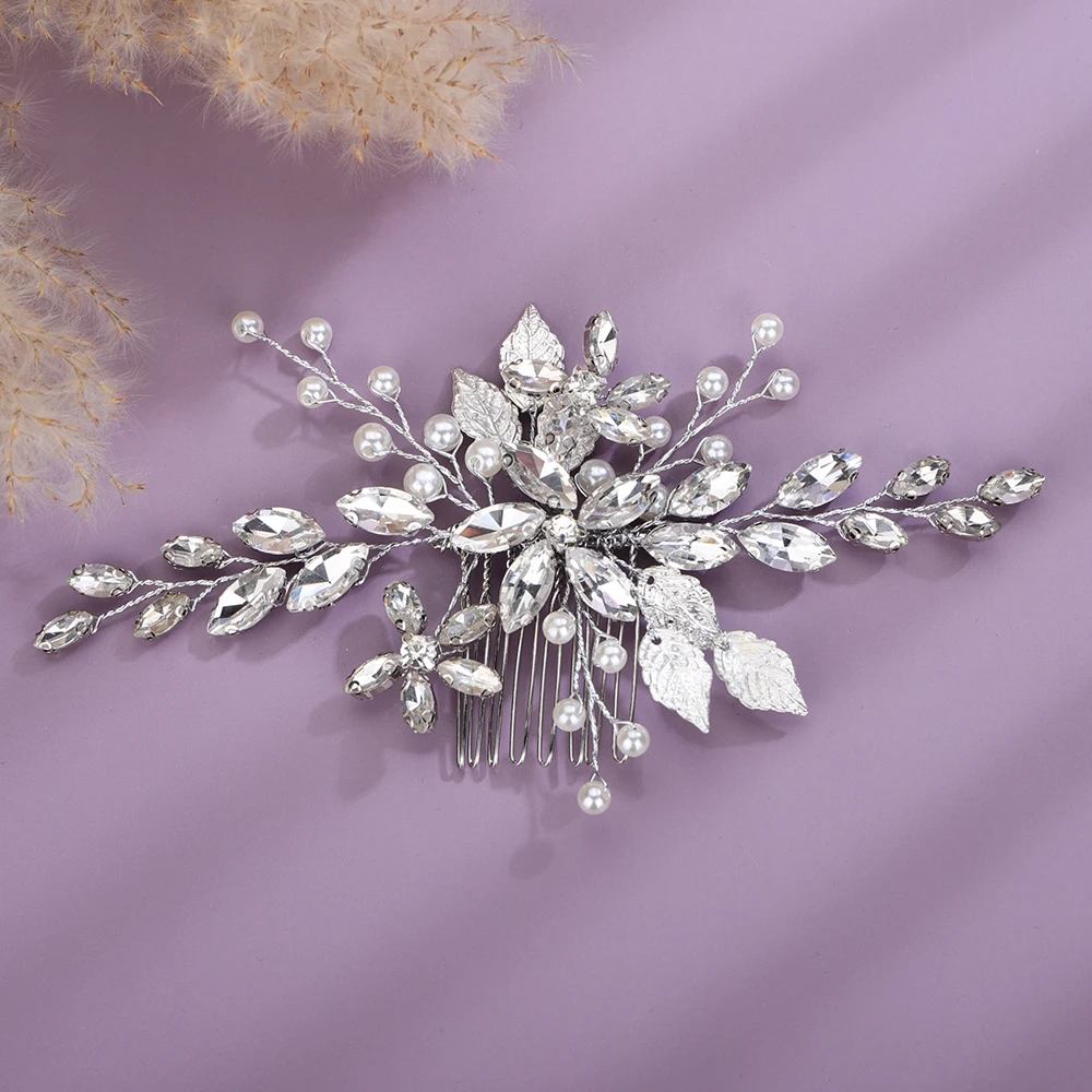 2025 Blue new Red Rhinestone Bridal Headpiece Women Handmade Hair Comb Party Wedding Head Accessories Jewelry Sier Gold Party Tiaras