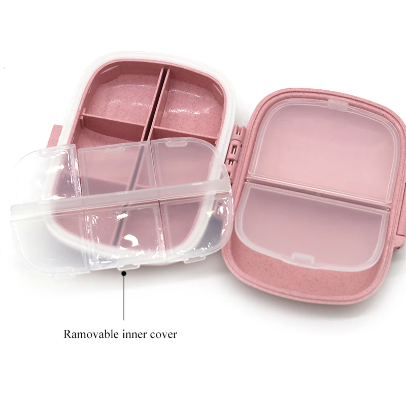 8 Grids Tablet Organizer, new Travel Pill Box with Sealed Ring, 2025 Small Tablet Box, Wheat Straw Medicine Container organizer box
