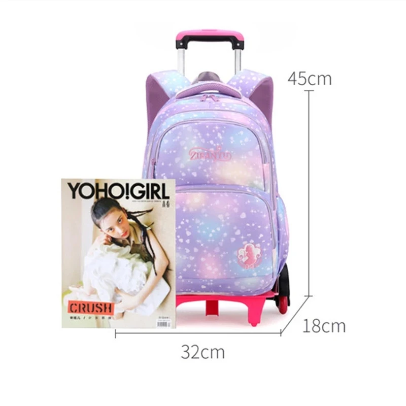 Children Waterproof Orthopedic School Backpack with Wheels Elementary Schoolbag Detachable Trolley School Bags for Kids Girls