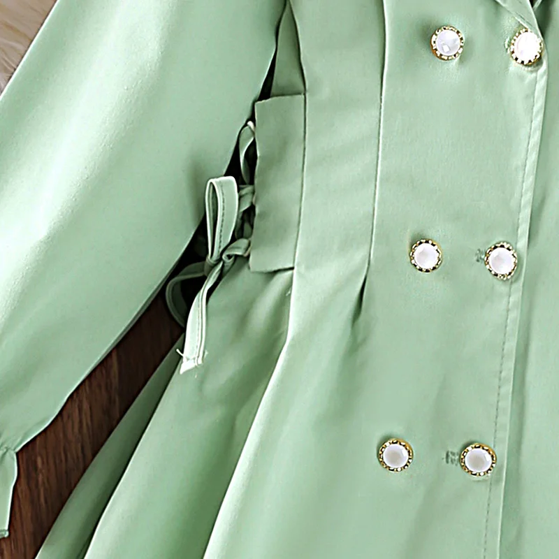 Jacket For Girls 4-7 Years Green Double-Breasted Trench Coat For Girls Stylish Girls Korean Casual Girls' Jacket