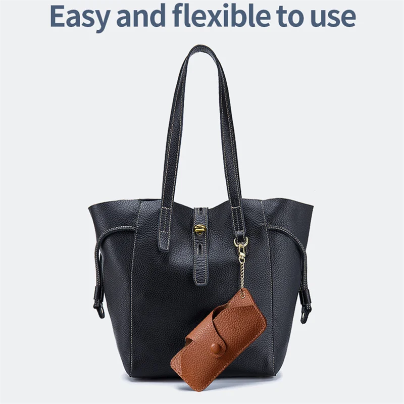 Portable PU Leather Glasses Case Retro Handmade Sunglasses Storage Box Simple Solid Color Lanyard Hanging Eyewear Bags Organizer