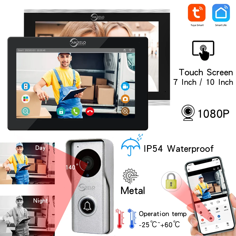 Wifi 1080P Video Intercom for Home Interphone Residential Doorbell Apartment 10/7 Inch Touch Screen Smart Life Tuya APP Unlock