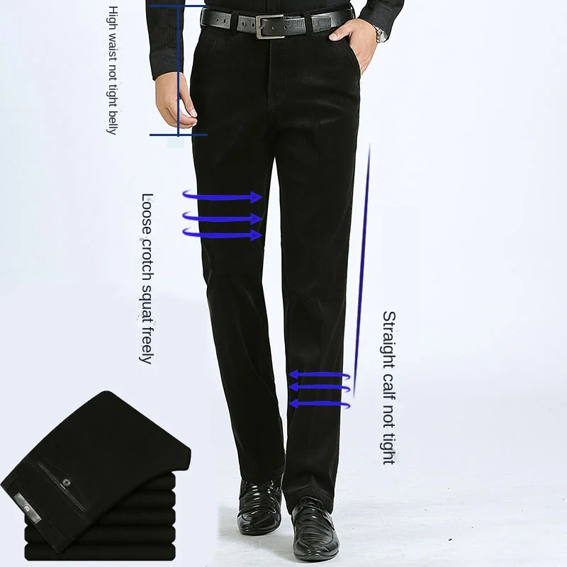 Autumn 2025 Winter Clothing Warm Corduroy Pants Men Fleece Brushed Work Designer Straight Middle Aged Elderly new Veet Trousers