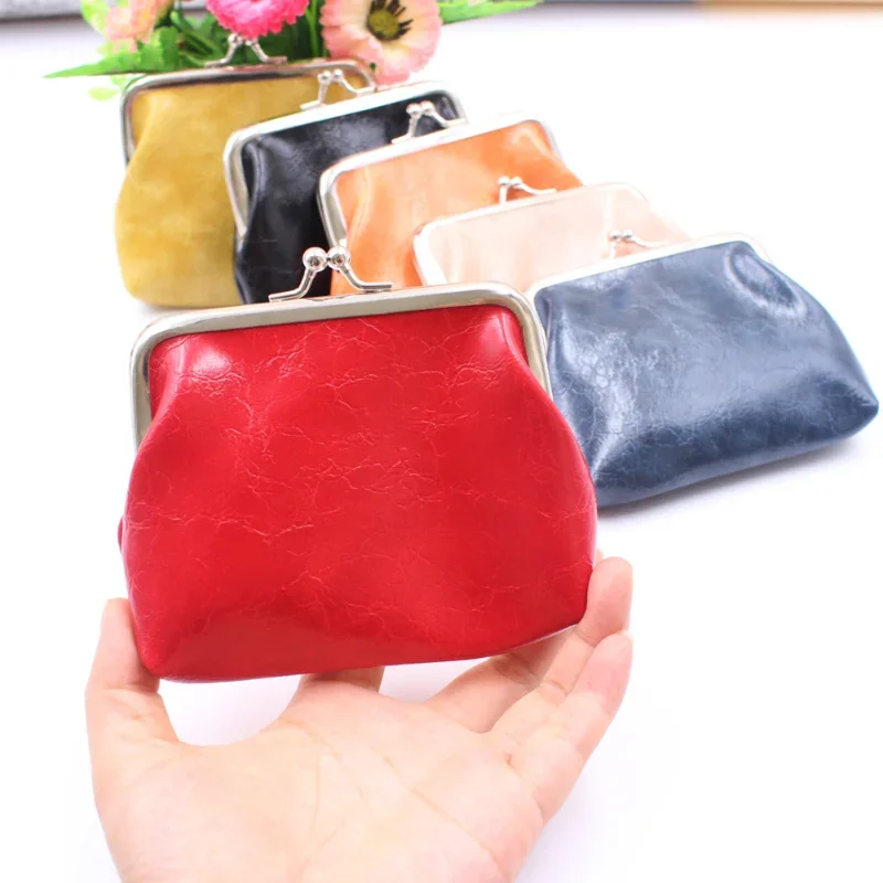 Coin Purse Oil Wax Leather Wallet 4 Inch Buckle Mini Wallet Coin Bag Lipstick Storage Bag Ladies ClutchBag Purses for Women
