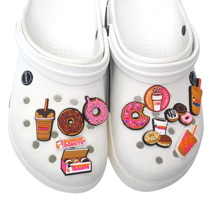 1pcs Dunkin Donuts Coffee Donut Shoe Charms Sandals Accessories Garden Shoe Buckle Decorations Kids Party Gift