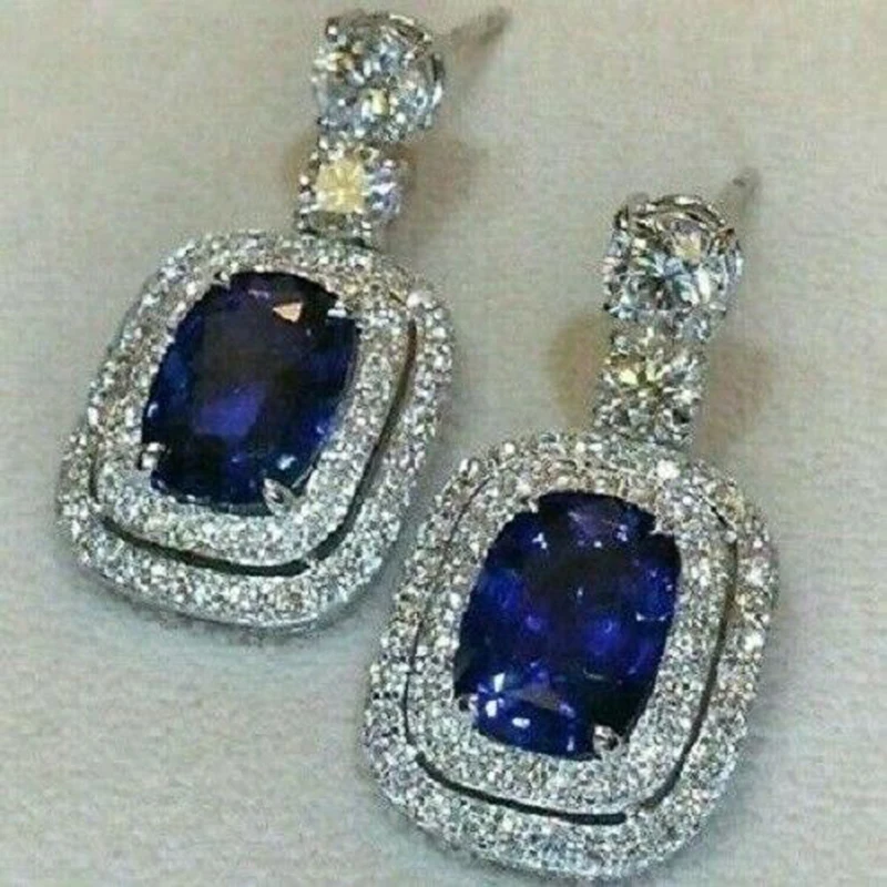 Huitan 2025 New Trendy Blue CZ Earrings new for Women Bling Bling Ear Dangle Accessories Temperament Elegant Wedding Jewelry Wholesale