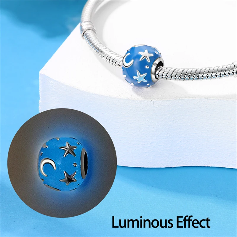 2023 New in Blue Sea Animal Glow Charm Beads Fits Pandora 925 Original Bracelet Silver Pendant Bead DIY Women Luxury Jewelry Hot