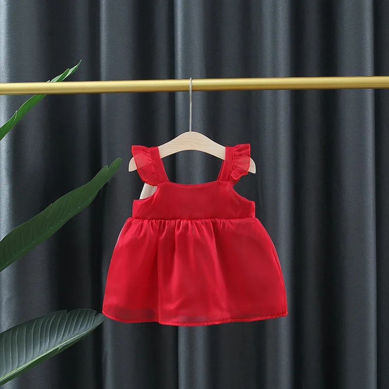 Solid Color Baby Girls new Summer Smooth Cool Children Clothes Sweet Korean Style Kids Bowknot Party Evening Dresses 0 2025 To 3 Years