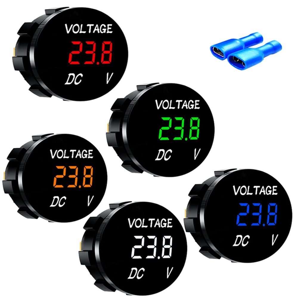 DC5V-48V Round Waterproof Voltmeter Motorboat Motorcycle Car LED Panel Digital Voltmeter Tester Monitor Display Voltmeter