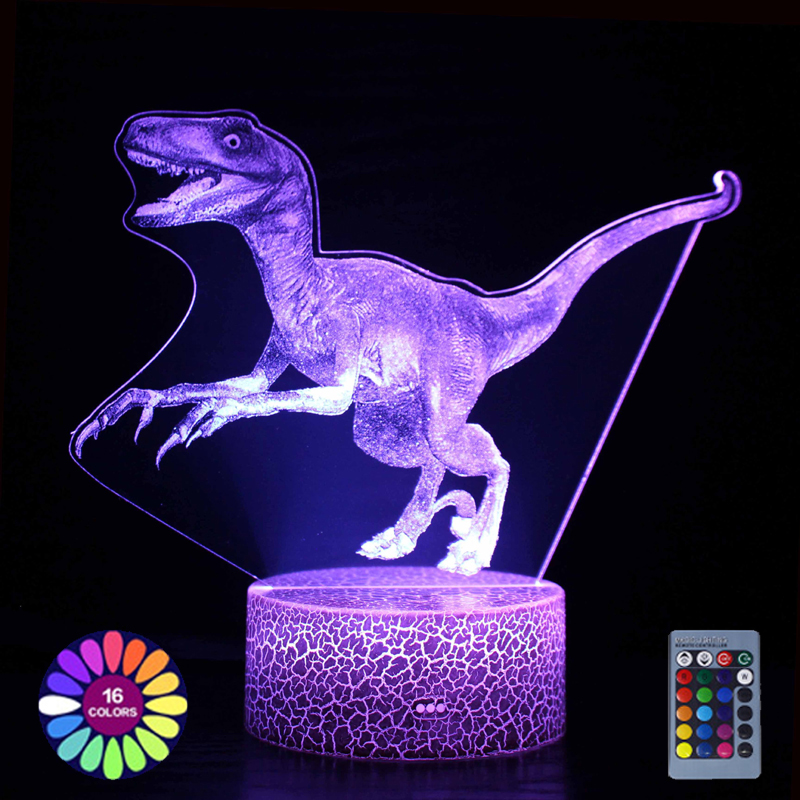Newest 3D Lamp Engraved Dinosaur In Acrylic Night Light Remote Control Desk Visual Lamp 16 Changeable Color Room Decor Kids Gift