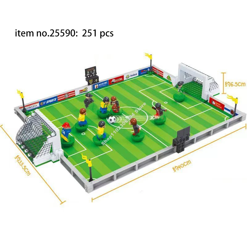 Soccer Field Building new blocks 2025 DIY Table Football Board Building Bricks Blocks Educational Toys Gift for Kid Famous Football stars
