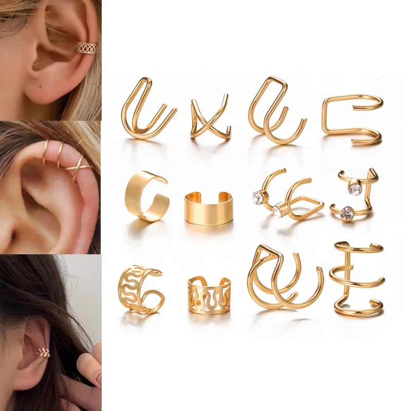 Y2k Silver Color Leaves Clip Earrings for Women Men Creative Simple C Ear Cuff Non-Piercing Ear Ear Clip Set Trend Jewelry Gift