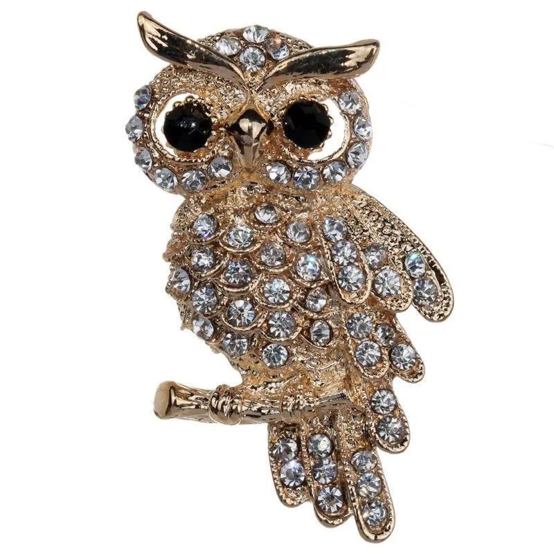 1PC Exquisite 2025 Lovely Crystal-Encrusted Opal Stone Owl Brooches Animal Pins Scarf Pin new Couple Collar Jewelry Gift Pins