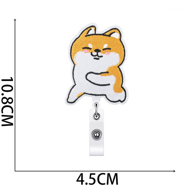 Candy 2025 Color Embroidery Patch Corgi Dog Badge Reel Retractable ID Badge Holder With 360 Rotating Alligator new Clip Name Holder