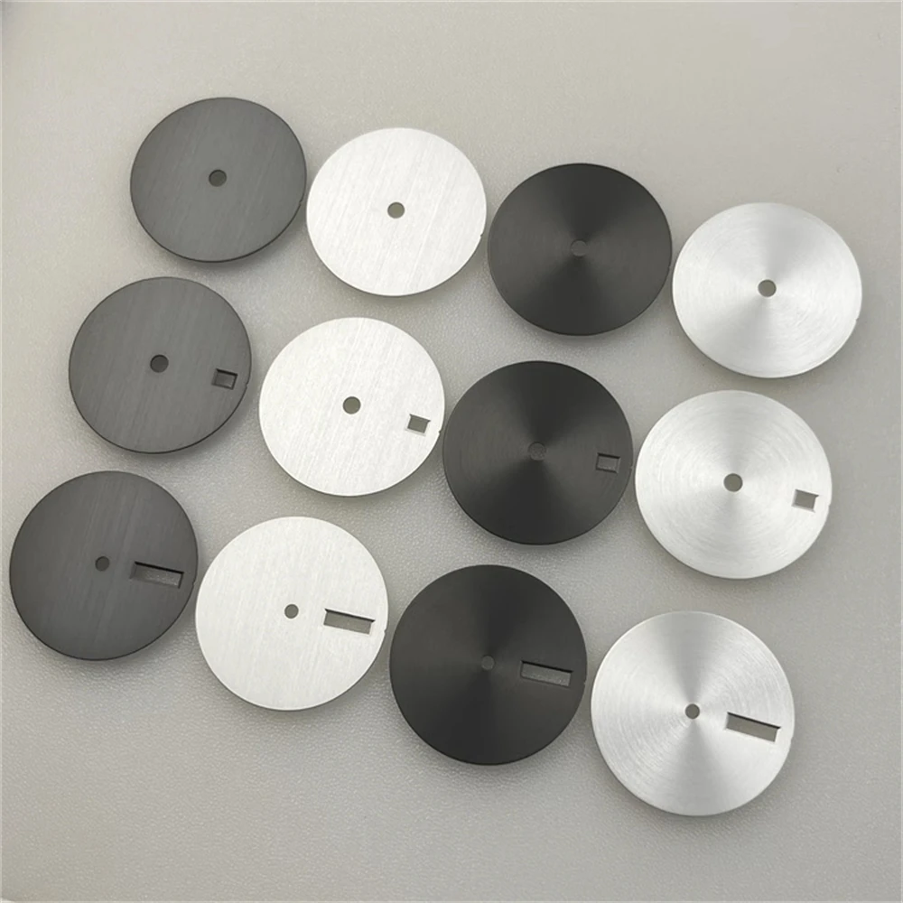 Simple Solid Color Silver/Black Watch Dial 28.5mm Round/Strips Texture Watch Faces for NH35 NH36 NH34 Movement Accessories