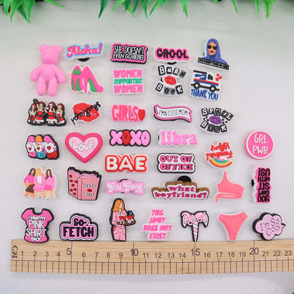 1-35PCS PVC Shoe Charms Limit Dose Not Exist Cool Libra Girls Thank You Love Feminist Buckle Clog Hole Slipper Decoration