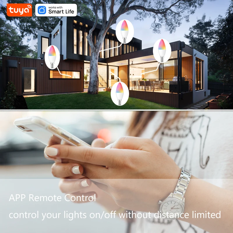Tuya Smart Home WiFi LED Light Candle C37 Lamp E14 100-240V 5W WiFi Light Bulb Smart Light Bulb Work With Alexa Google Assistant